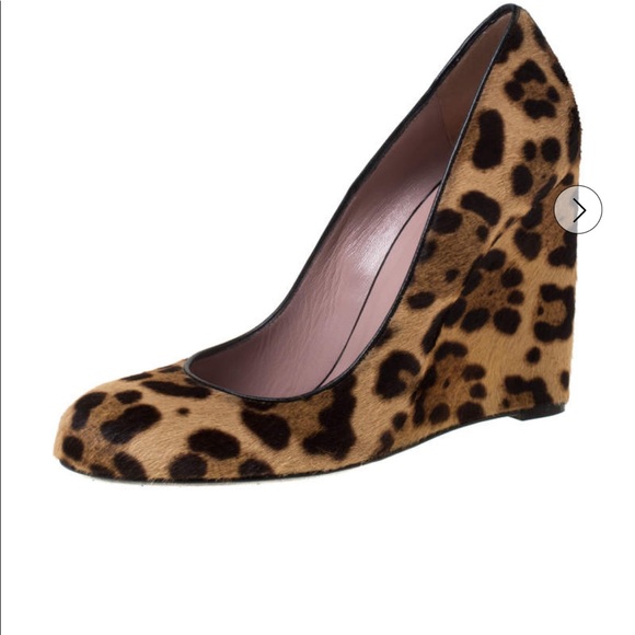 Gucci Shoes - Gucci two tone leopard print wedge pumps 39.5